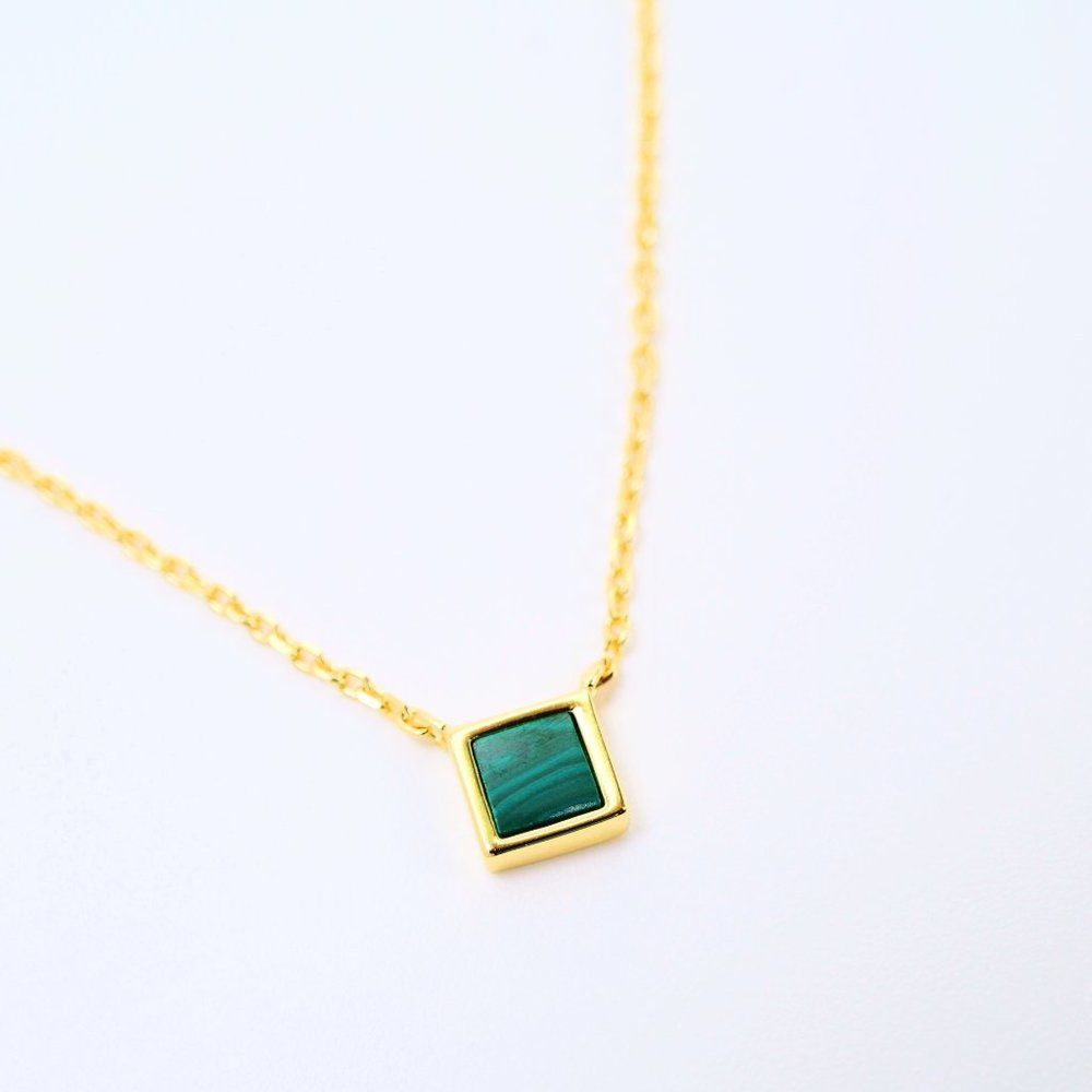 Malachite Square Pendant Necklace 18K Gold S925